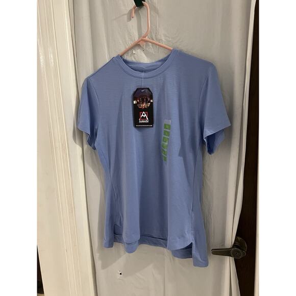 Avalanche Blue Slub Jersey Tee With Shaped Hem Women’s Sz L Gorpcore Hiking NWT - Picture 1 of 8